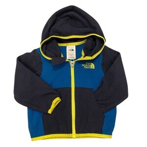 The North Face Infant Hoodie in Blue and Navy with Yellow Trim